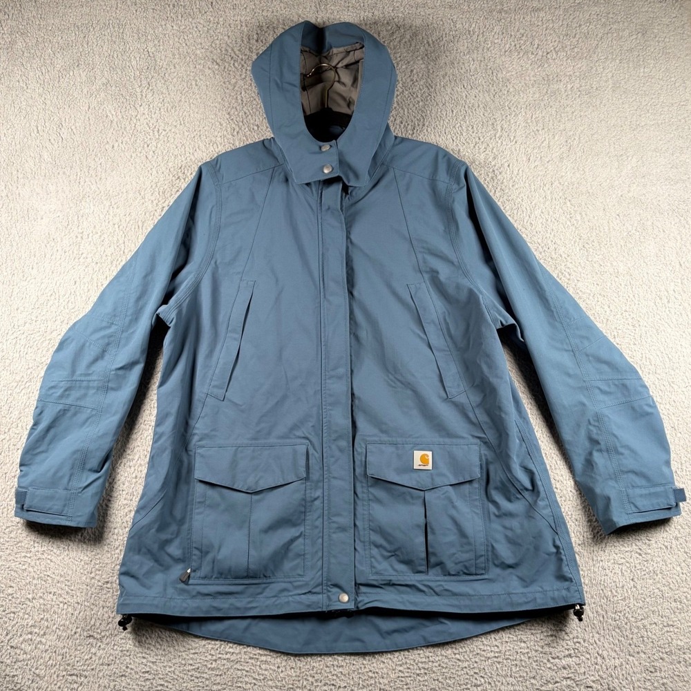 Carhartt Womens Storm Defender 1X Relaxed Fit Hooded Jacket Blue Workwear Rain